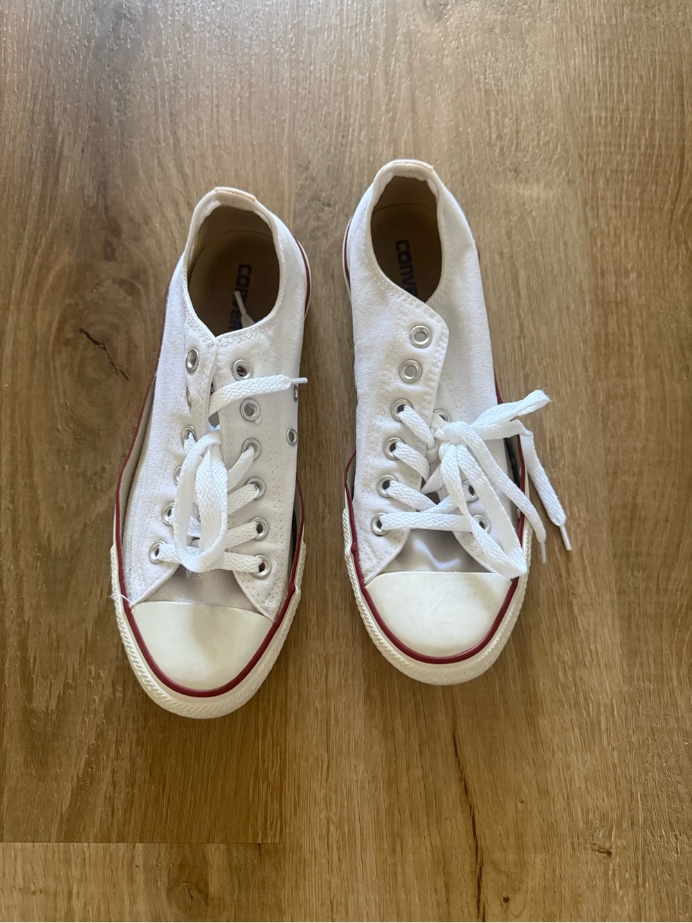 Converse White Canvas Low-Top Sneakers with Red Stripe